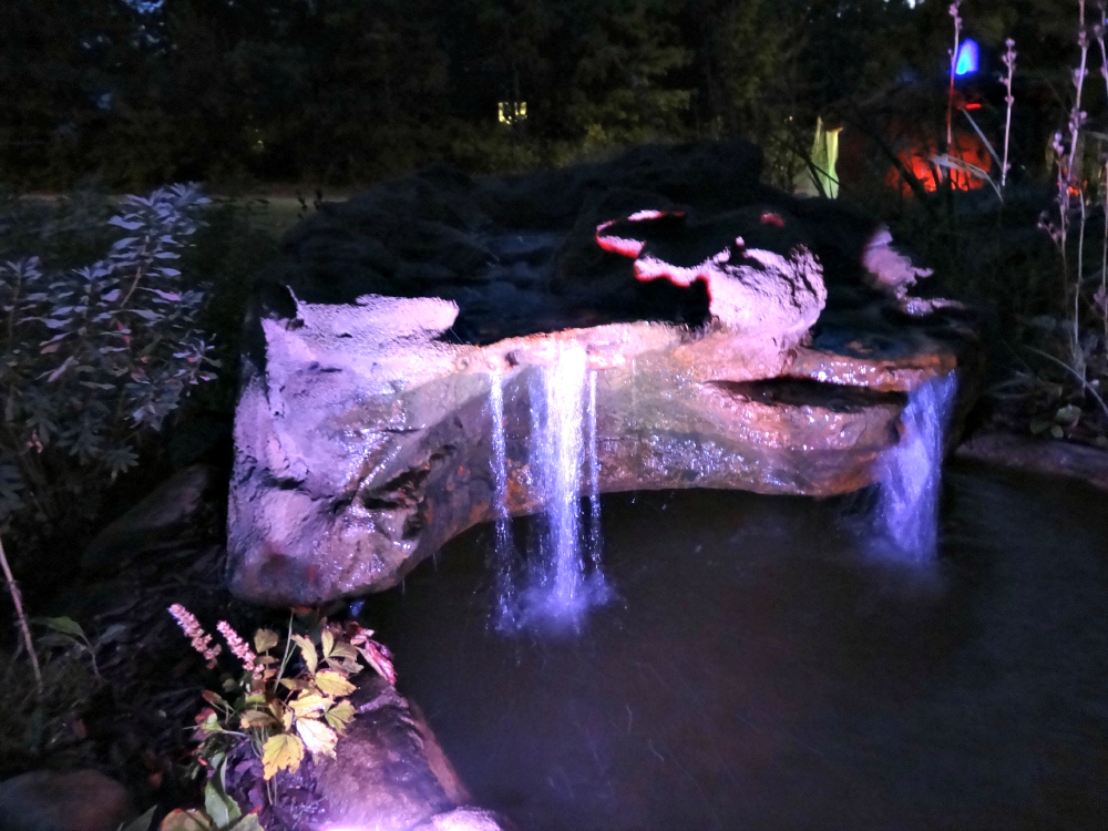 Medium Tropical Garden Waterfalls Rock at Night MW-011